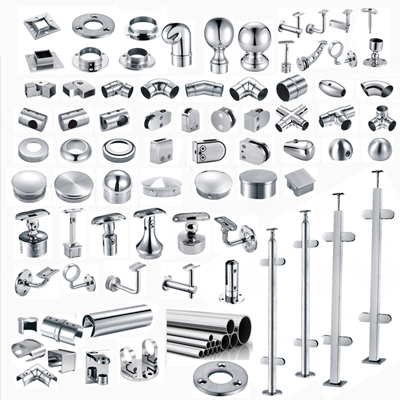En la imagen se muestra una variedad de accesorios de acero inoxidable.